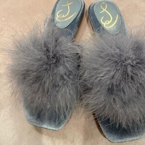 Sam Edelman Gray Fur Slippers with Open Back